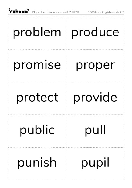 1000 basic English words: P 7 PDF two columns flashcards