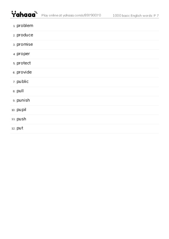1000 basic English words: P 7 PDF words glossary
