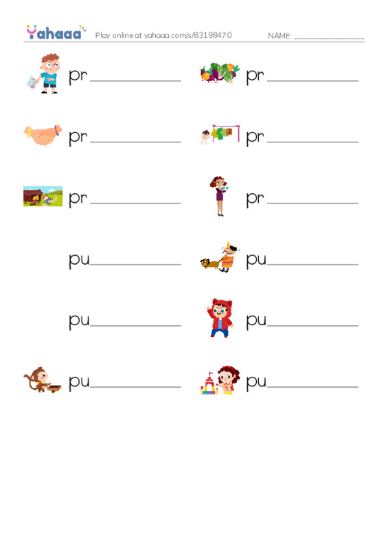 1000 basic English words: P 7 PDF worksheet writing row