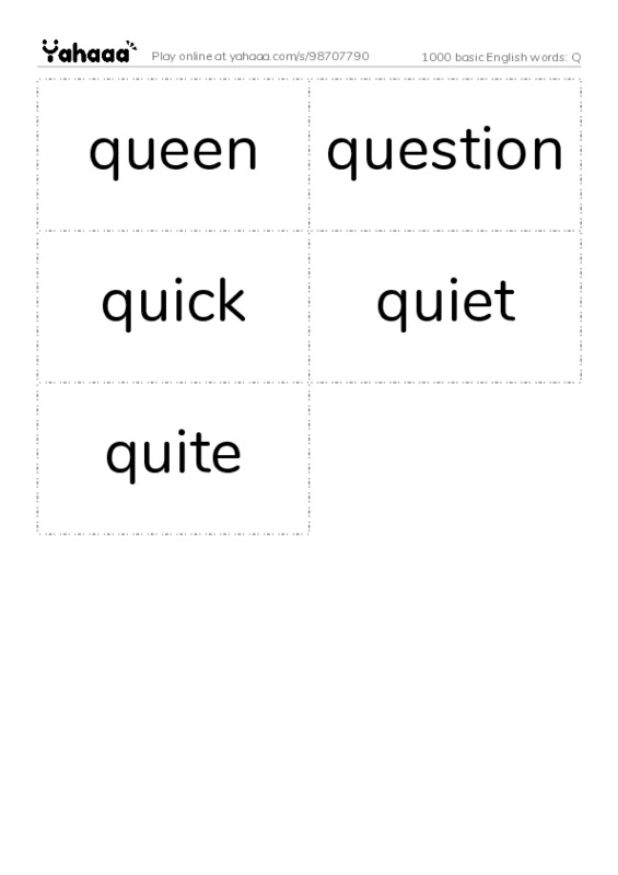 1000 basic English words: Q PDF two columns flashcards