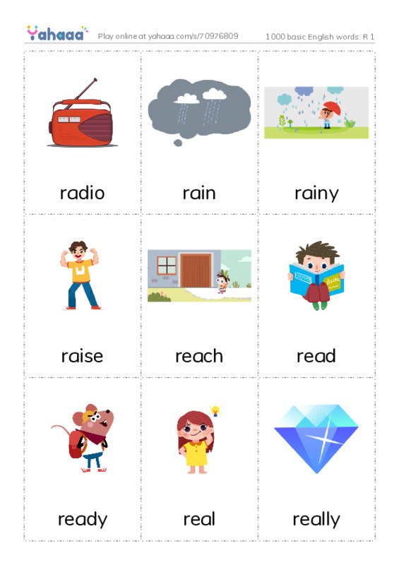 1000 basic English words: R 1 PDF flaschards with images