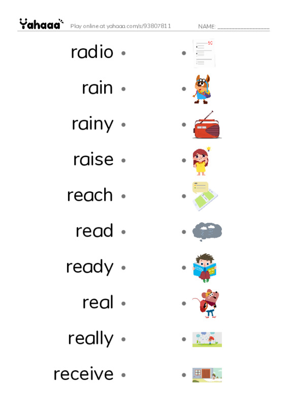 1000 basic English words: R 1 PDF link match words worksheet