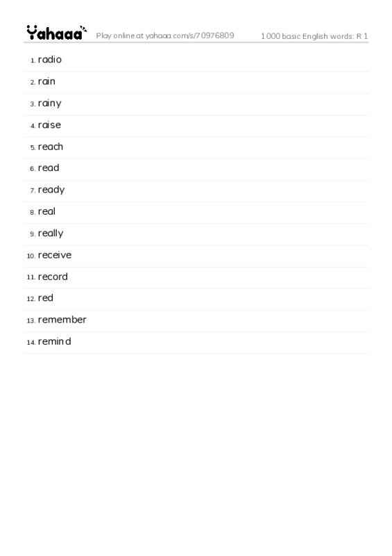 1000 basic English words: R 1 PDF words glossary