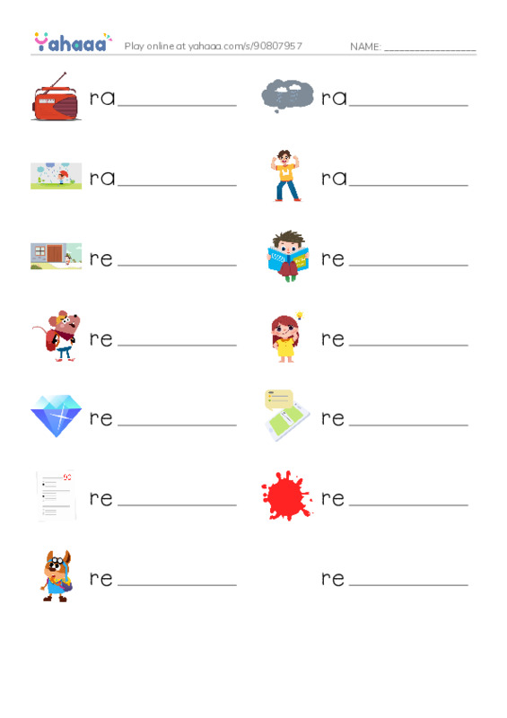 1000 basic English words: R 1 PDF worksheet writing row
