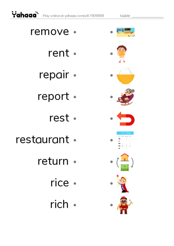 1000 basic English words: R 2 PDF link match words worksheet