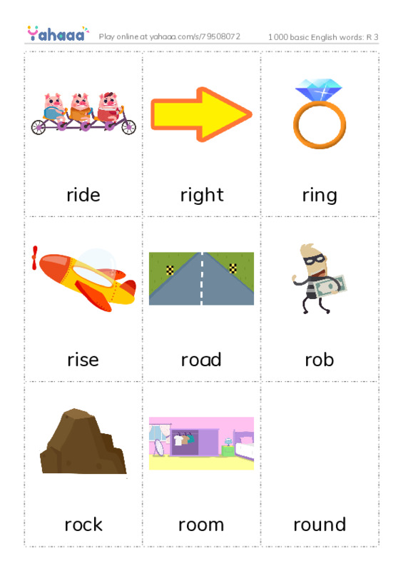 1000 basic English words: R 3 PDF flaschards with images