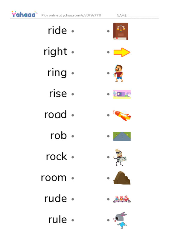 1000 basic English words: R 3 PDF link match words worksheet