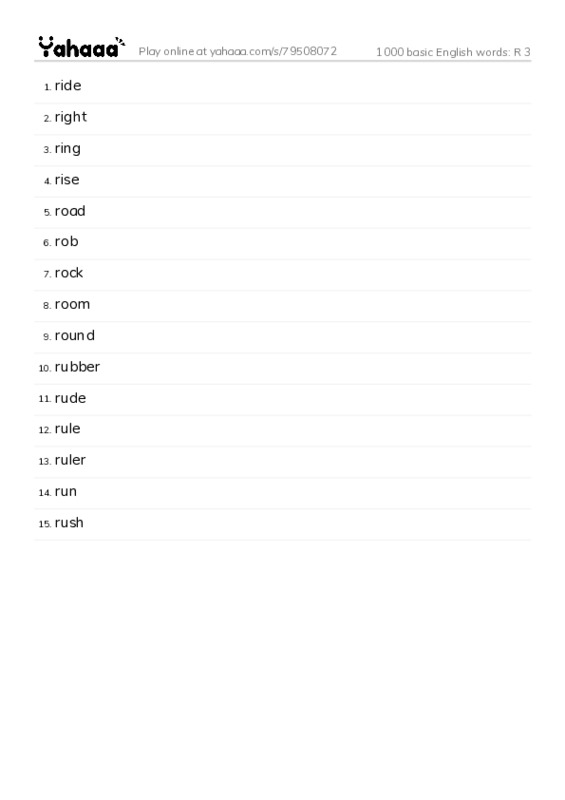 1000 basic English words: R 3 PDF words glossary