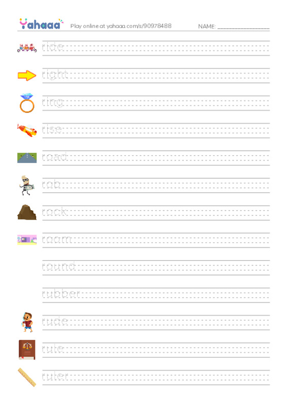 1000 basic English words: R 3 PDF write between the lines worksheet