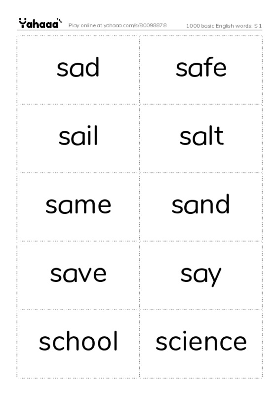 1000 basic English words: S 1 PDF two columns flashcards