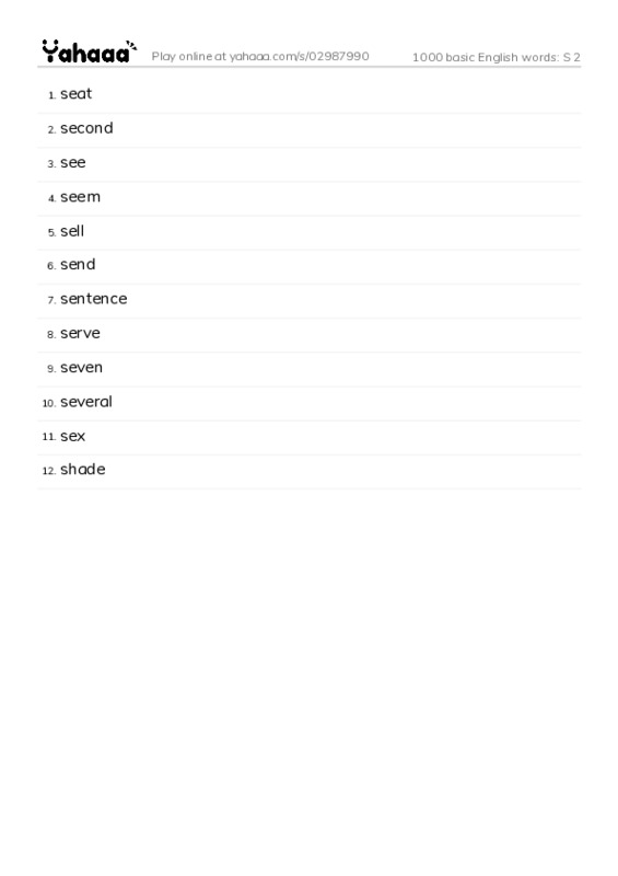 1000 basic English words: S 2 PDF words glossary