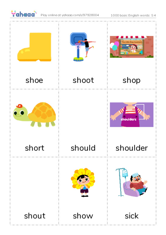 1000 basic English words: S 4 PDF flaschards with images