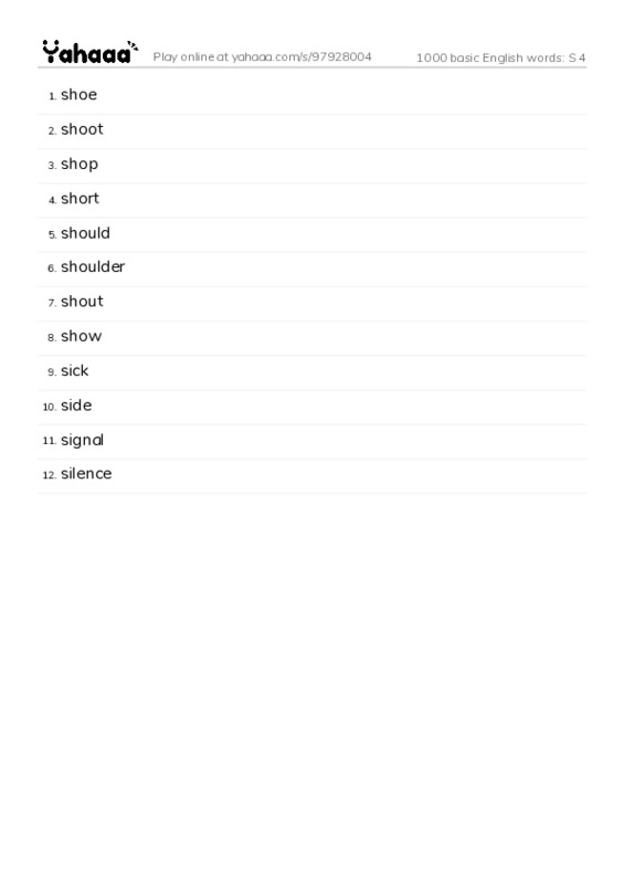 1000 basic English words: S 4 PDF words glossary