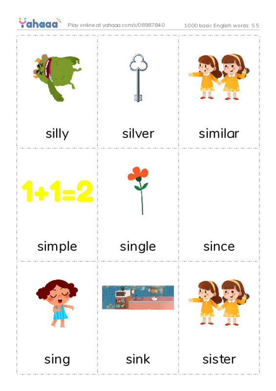 1000 basic English words: S 5 PDF flaschards with images