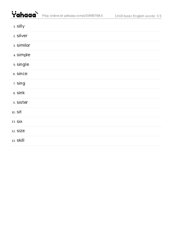 1000 basic English words: S 5 PDF words glossary