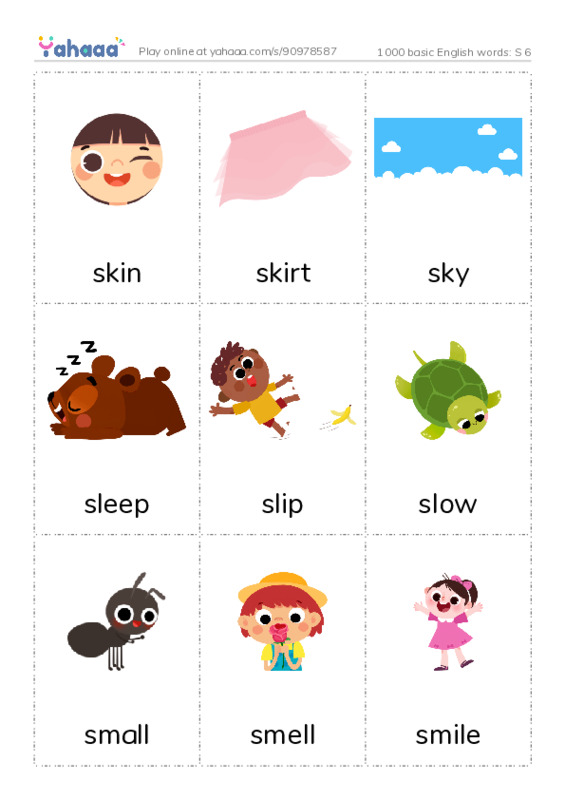 1000 basic English words: S 6 PDF flaschards with images