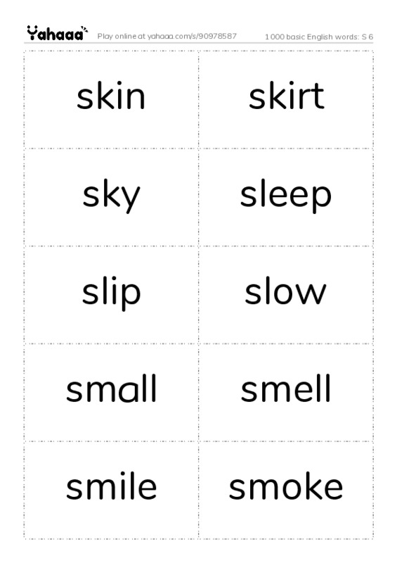 1000 basic English words: S 6 PDF two columns flashcards