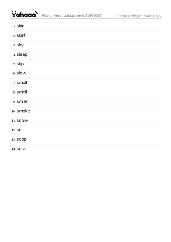 1000 basic English words: S 6 PDF words glossary