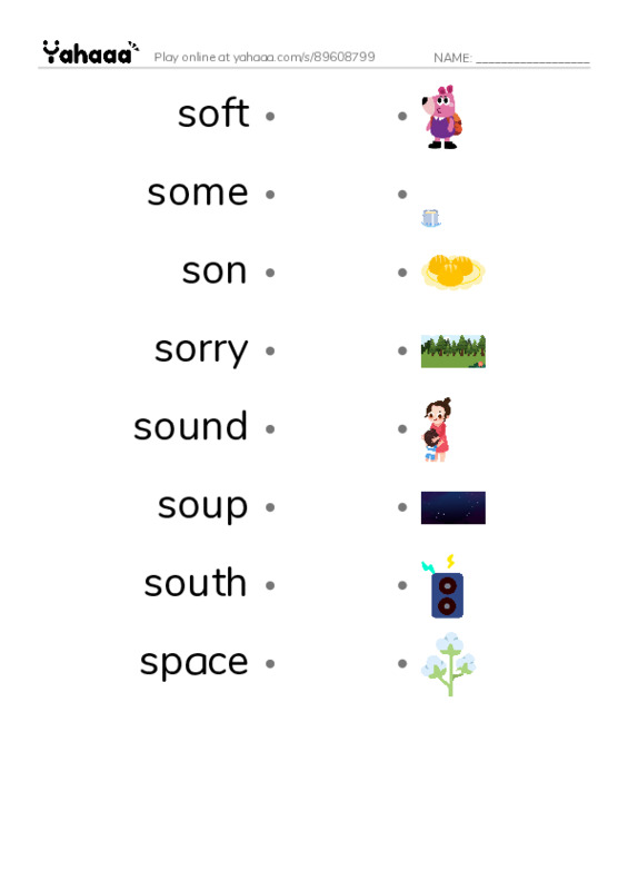 1000 basic English words: S 7 PDF link match words worksheet