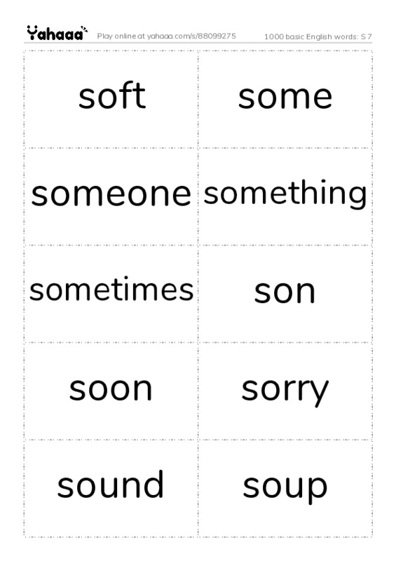 1000 basic English words: S 7 PDF two columns flashcards