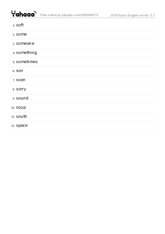 1000 basic English words: S 7 PDF words glossary
