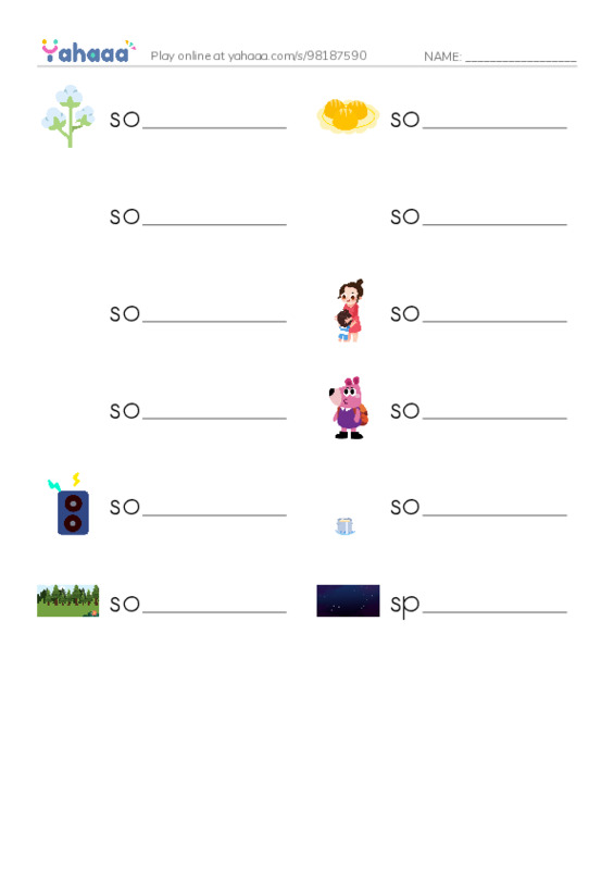 1000 basic English words: S 7 PDF worksheet writing row