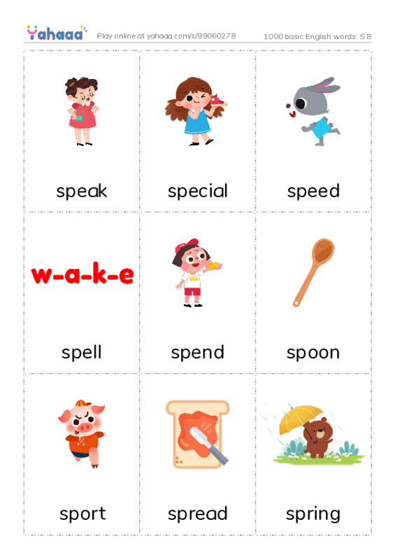 1000 basic English words: S 8 PDF flaschards with images