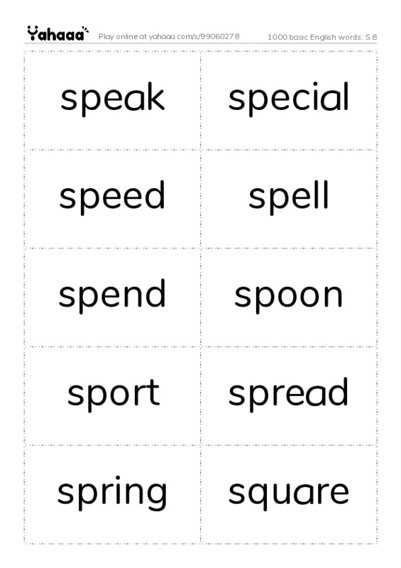 1000 basic English words: S 8 PDF two columns flashcards