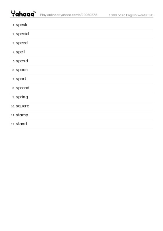 1000 basic English words: S 8 PDF words glossary