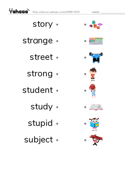 1000 basic English words: S 10 PDF link match words worksheet