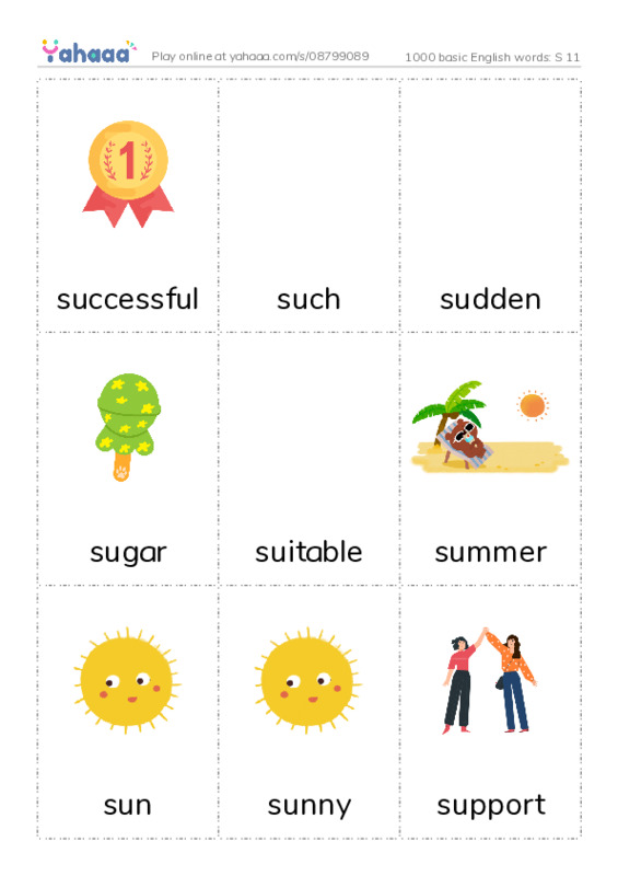1000 basic English words: S 11 PDF flaschards with images