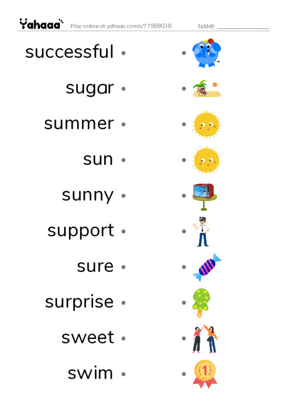 1000 basic English words: S 11 PDF link match words worksheet