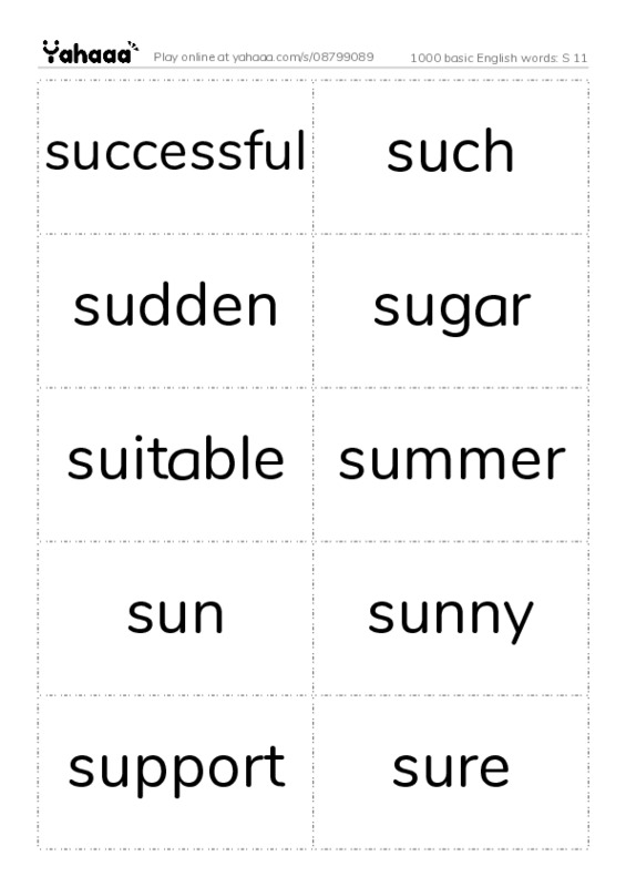 1000 basic English words: S 11 PDF two columns flashcards