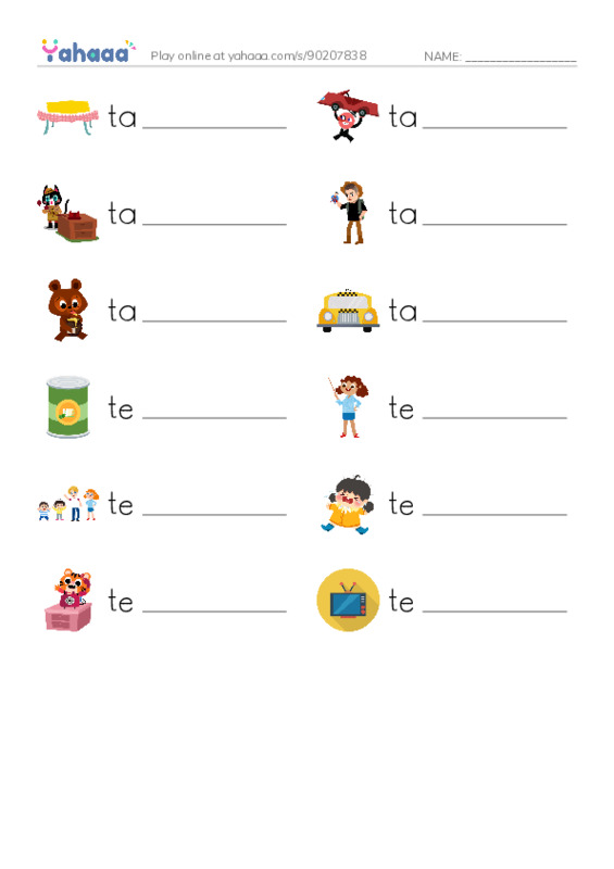 1000 basic English words: T 1 PDF worksheet writing row