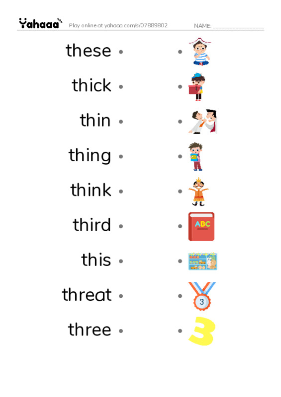 1000 basic English words: T 3 PDF link match words worksheet