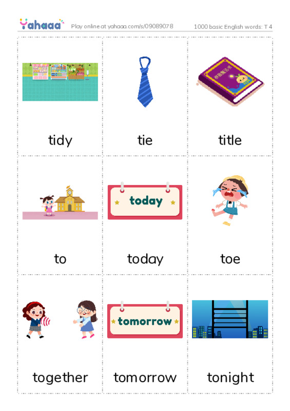 1000 basic English words: T 4 PDF flaschards with images