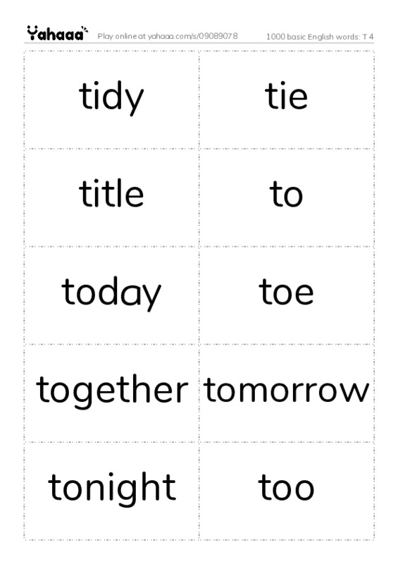 1000 basic English words: T 4 PDF two columns flashcards