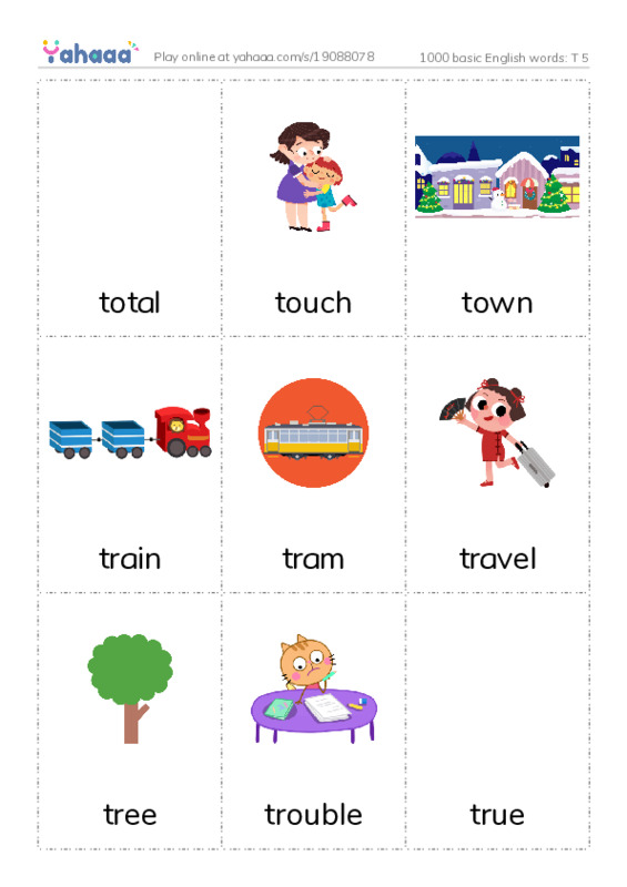 1000 basic English words: T 5 PDF flaschards with images