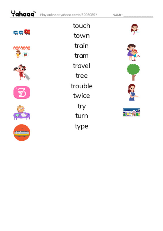 1000 basic English words: T 5 PDF three columns match words