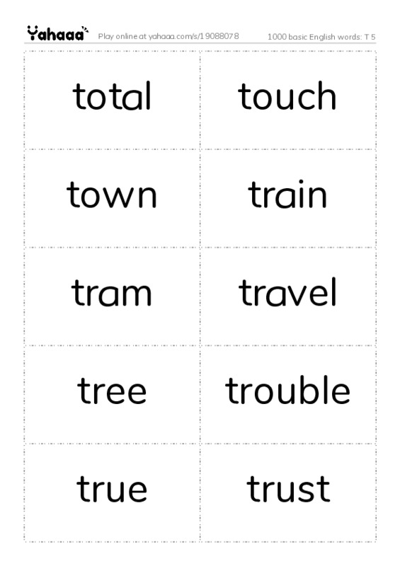 1000 basic English words: T 5 PDF two columns flashcards