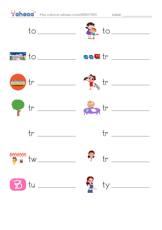 1000 basic English words: T 5 PDF worksheet writing row