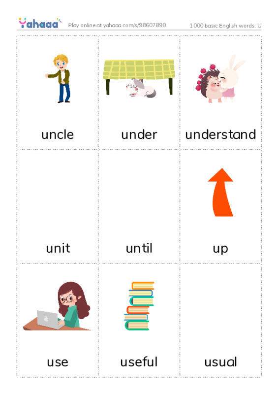1000 basic English words: U PDF flaschards with images