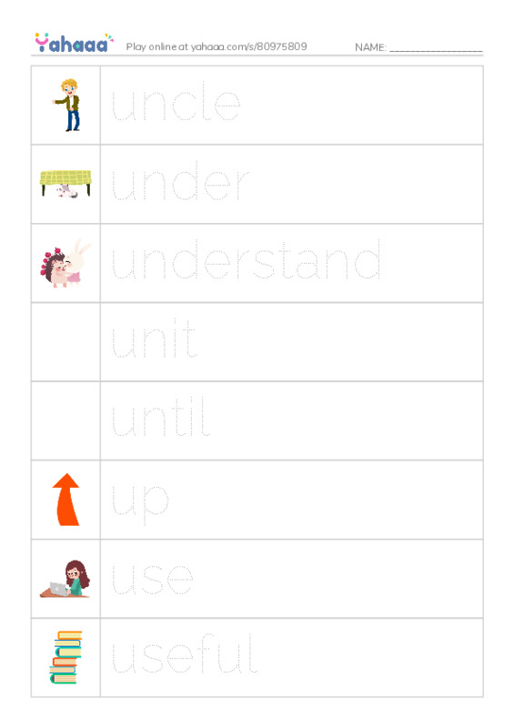 1000 basic English words: U PDF one column image words