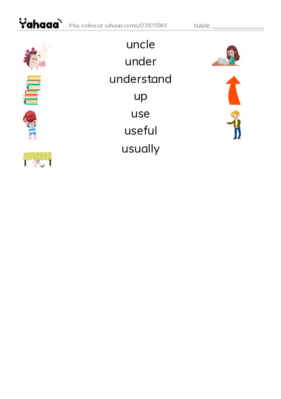 1000 basic English words: U PDF three columns match words