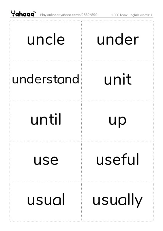 1000 basic English words: U PDF two columns flashcards