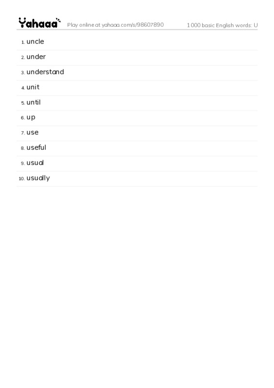 1000 basic English words: U PDF words glossary