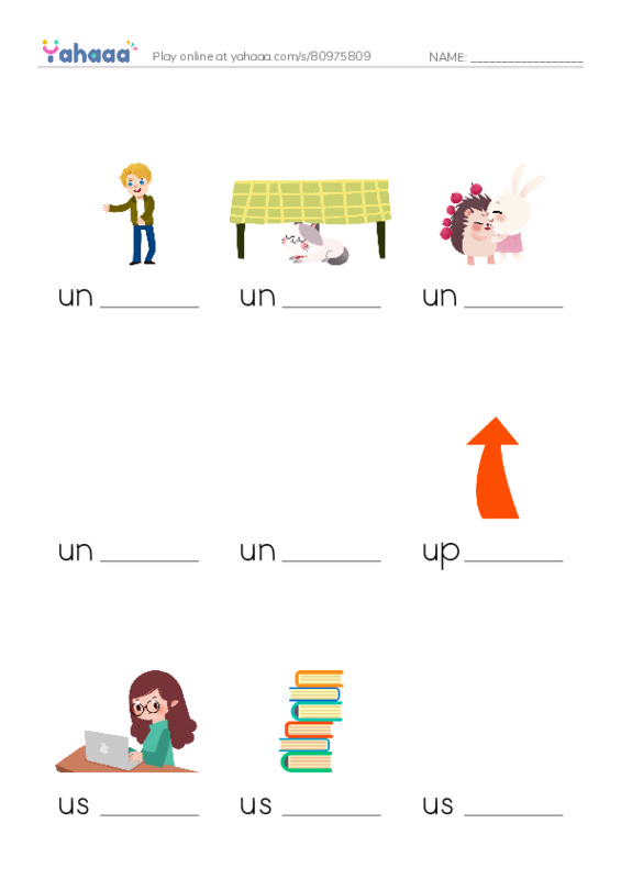 1000 basic English words: U PDF worksheet to fill in words gaps