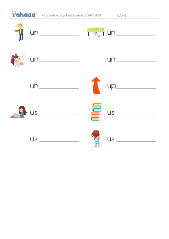 1000 basic English words: U PDF worksheet writing row