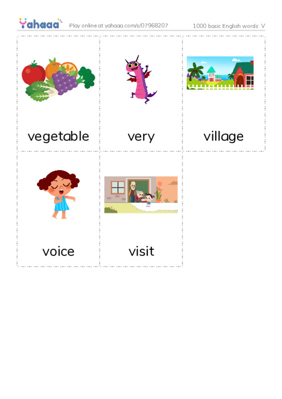1000 basic English words: V PDF flaschards with images