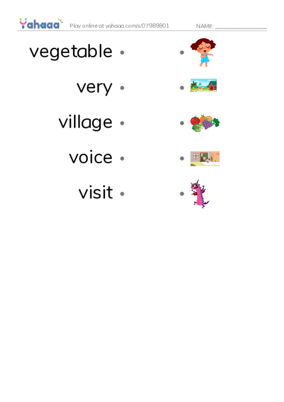 1000 basic English words: V PDF link match words worksheet